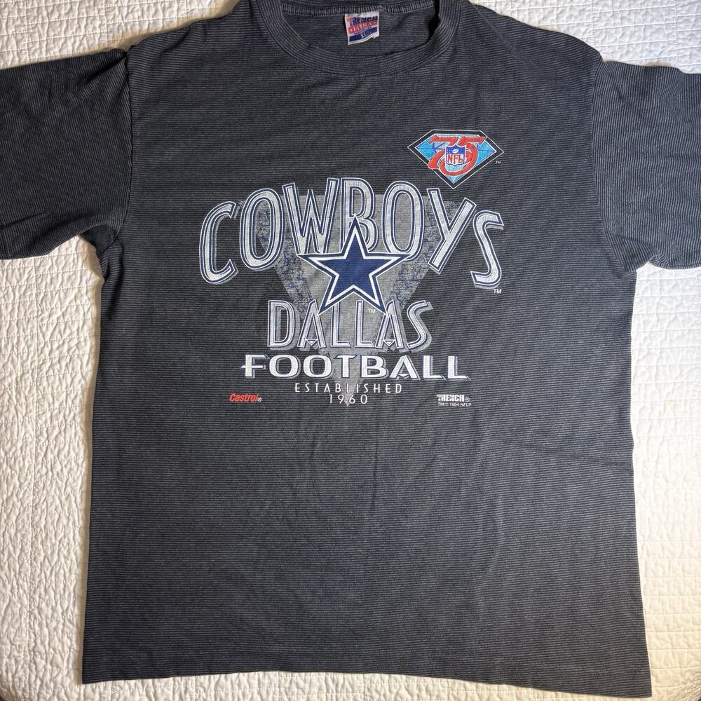 Vintage 1994 Dallas Cowboys Trench USA NFL 75th Anniversary Castrol T-Shirt XL